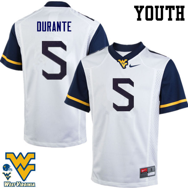 Youth #5 Jovon Durante West Virginia Mountaineers College Football Jerseys-White - Click Image to Close